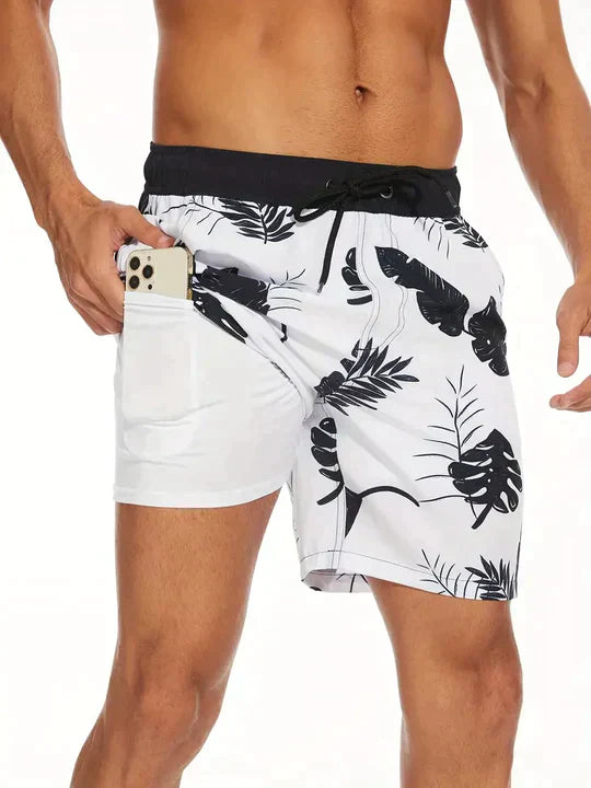 Shorts de baño para hombre con forro y bolsillo para teléfono