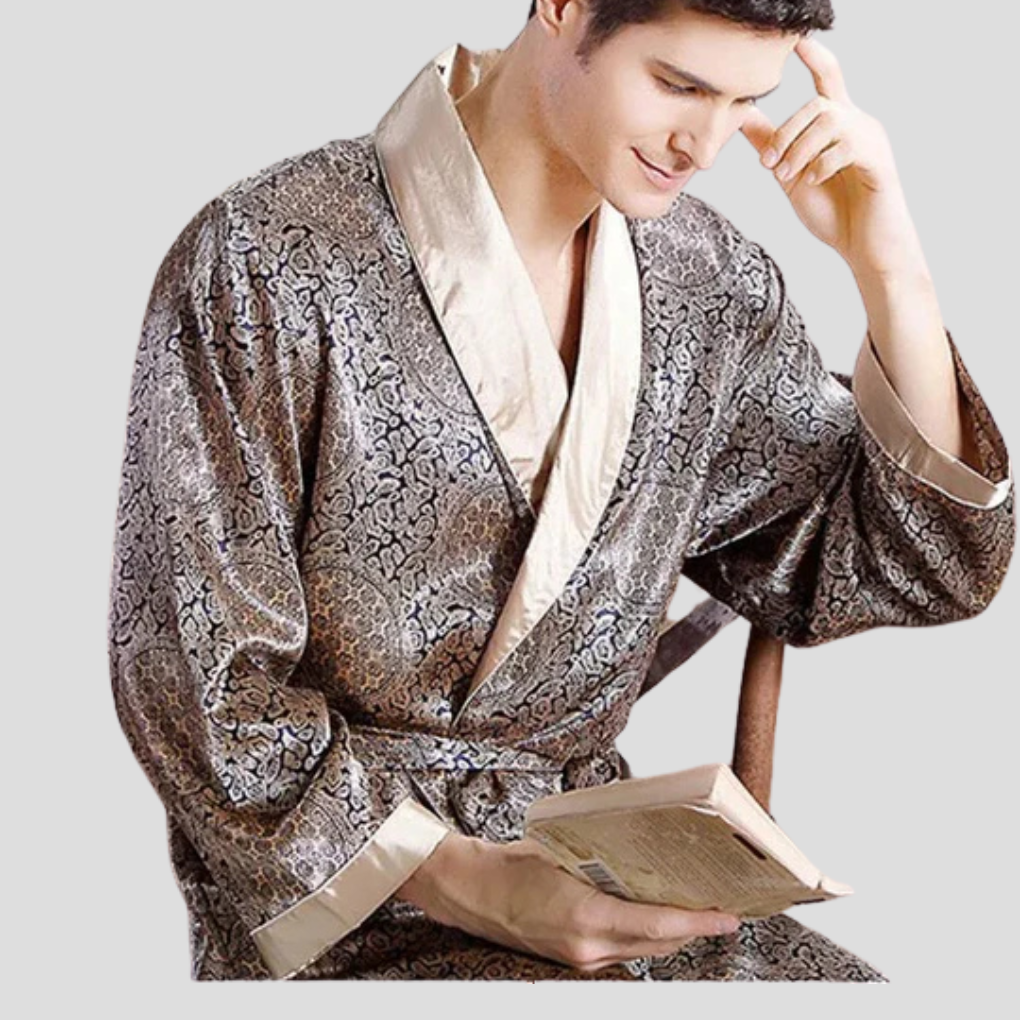 Albornoz tipo kimono de satén para hombre