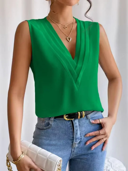 Elegante top sin mangas con cuello en V para mujer