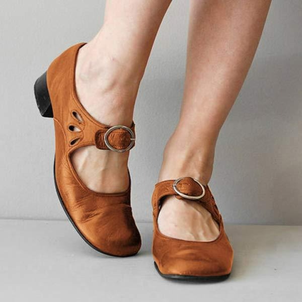 Zapatos de tacón bajo de piel para mujer