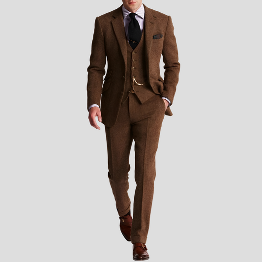 Traje de tweed de tres piezas para hombre, clásico y elegante