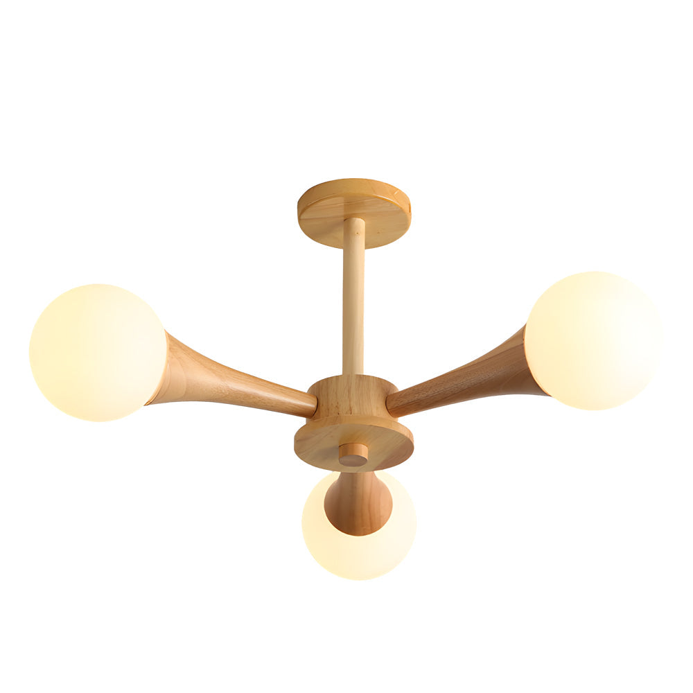 LumiNordic | Lámpara Colgante Escandinava de Madera con Pantallas de Vidrio
