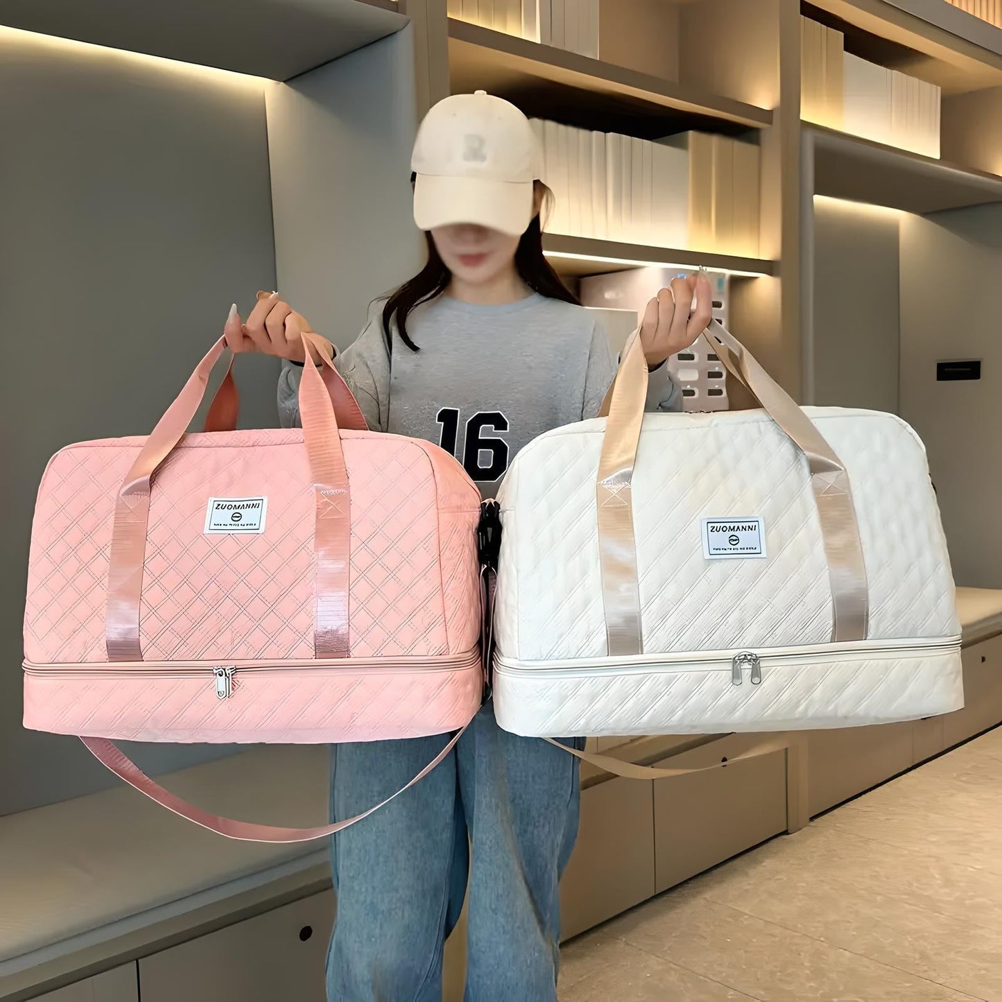Bolsa de Viaje de Gran Capacidad con Estampado de Rombos