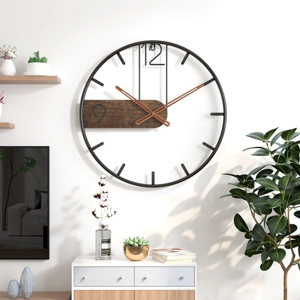 Reloj de pared moderno en acero y nogal