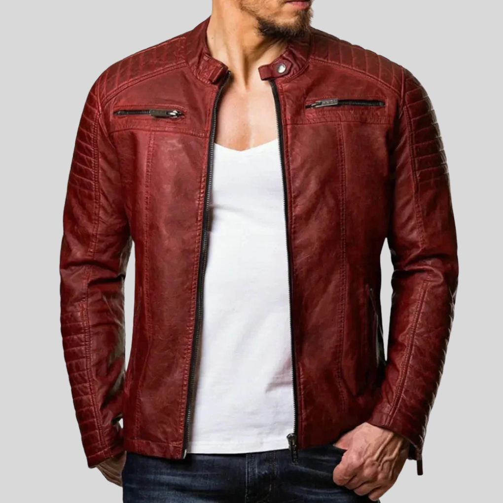 Chaqueta de cuero resistente al viento para hombre