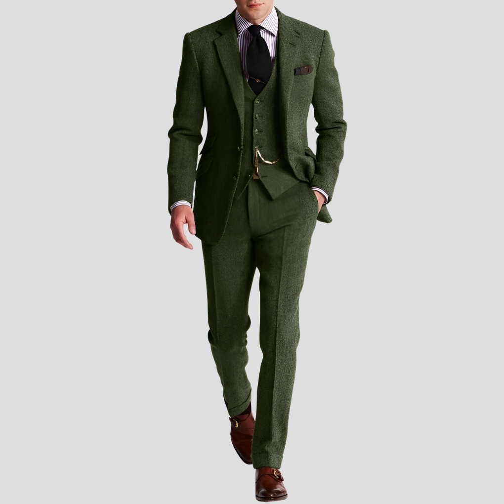 Traje de tweed de tres piezas para hombre, clásico y elegante