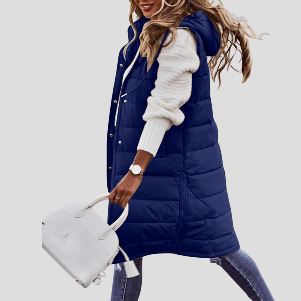 Chaleco largo con capucha para mujer