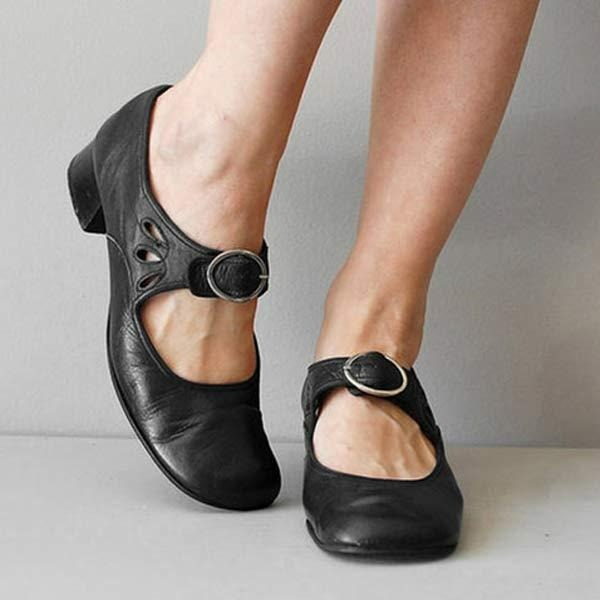 Zapatos de tacón bajo de piel para mujer