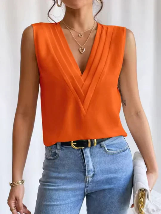 Elegante top sin mangas con cuello en V para mujer