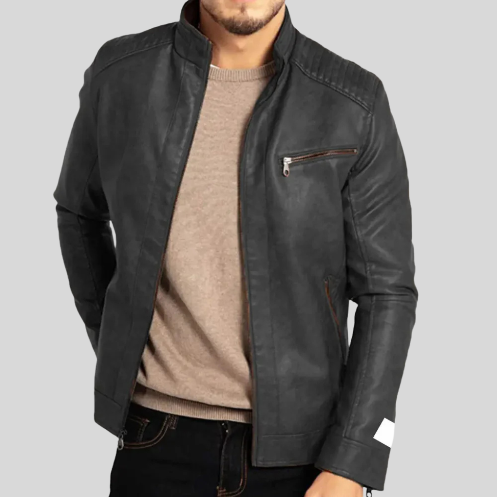 Chaqueta de cuero resistente al viento para hombre