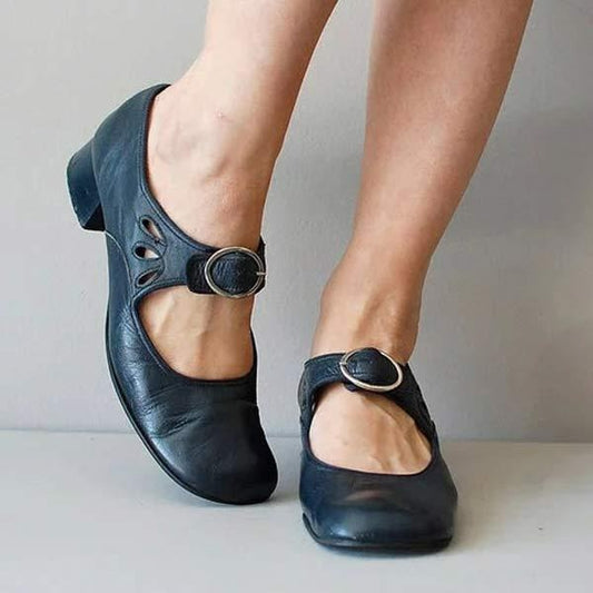 Zapatos de tacón bajo de piel para mujer