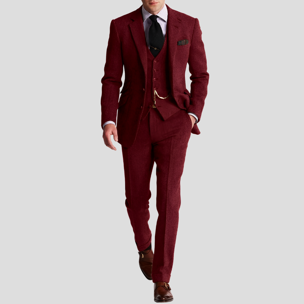 Traje de tweed de tres piezas para hombre, clásico y elegante