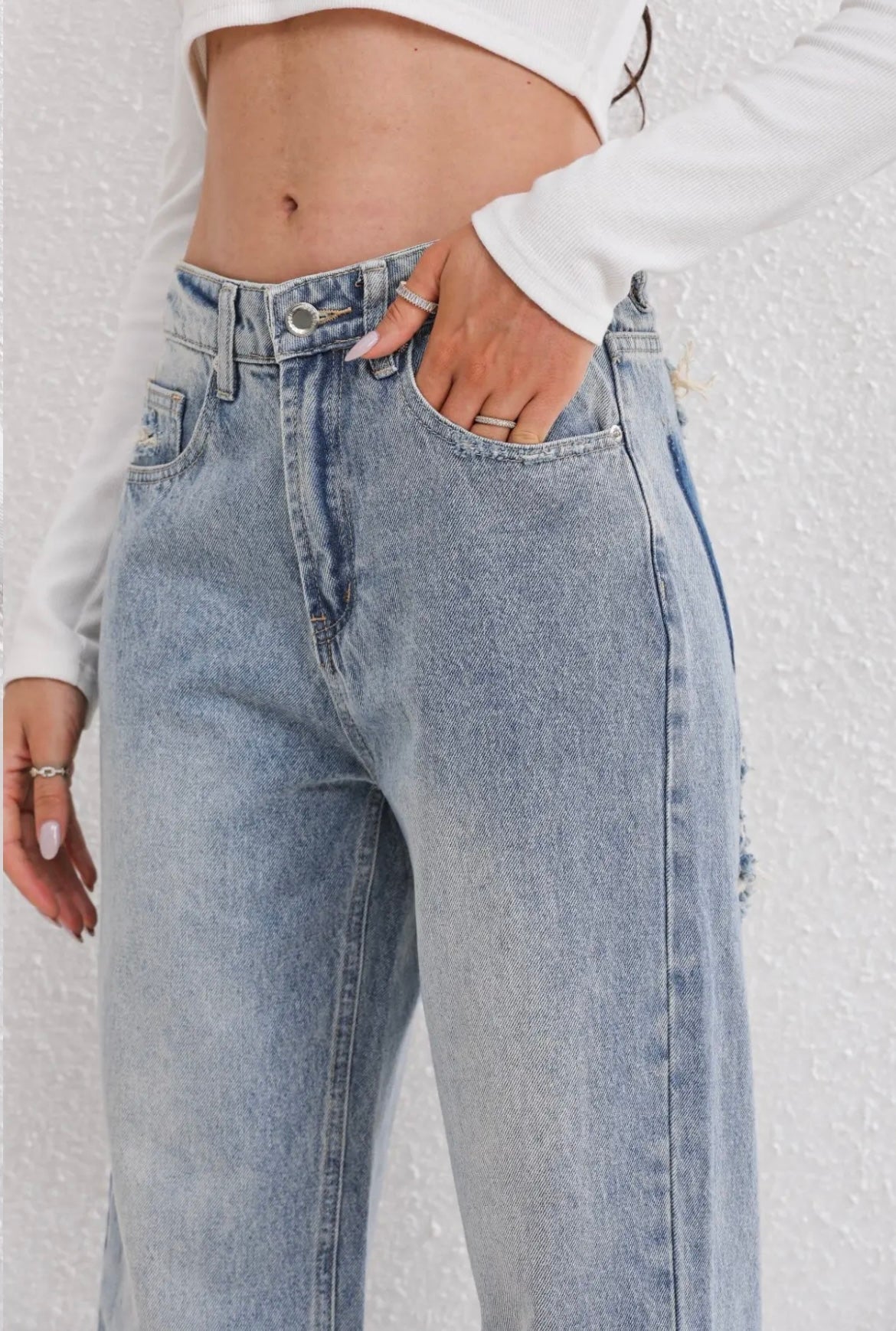 Vaqueros rotos vintage para mujer