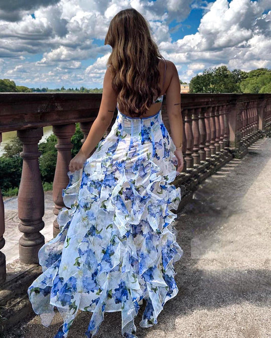 Vestido floral con volantes para mujer
