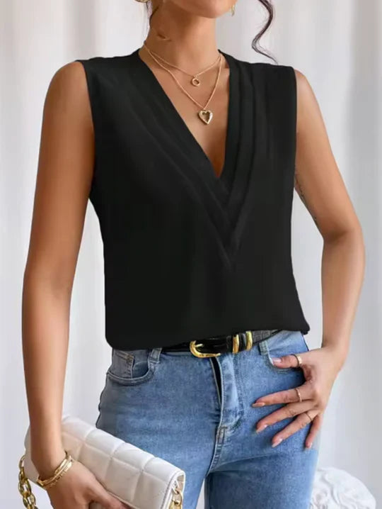 Elegante top sin mangas con cuello en V para mujer