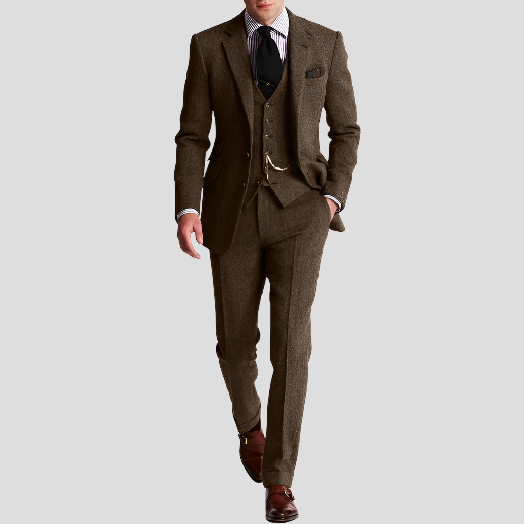 Traje de tweed de tres piezas para hombre, clásico y elegante