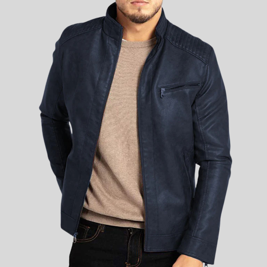 Chaqueta de cuero resistente al viento para hombre