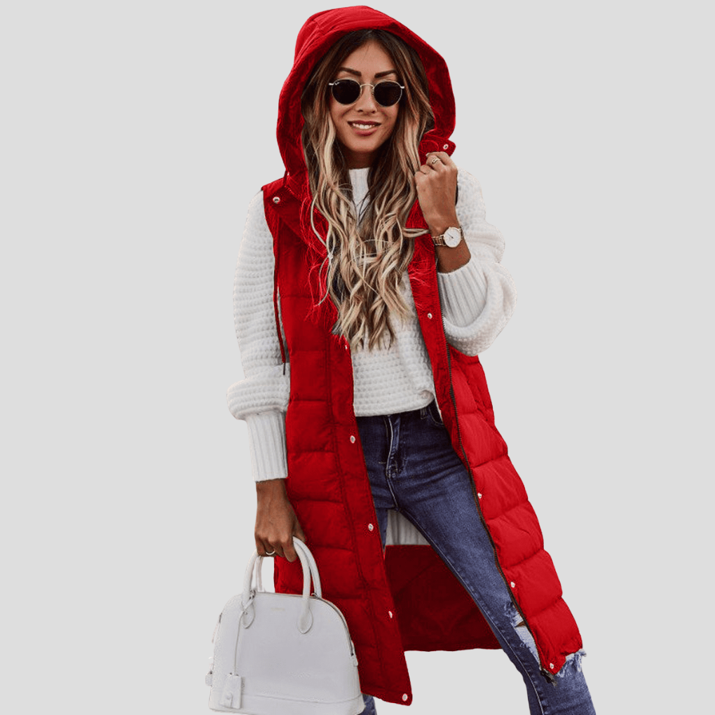 Chaleco largo con capucha para mujer