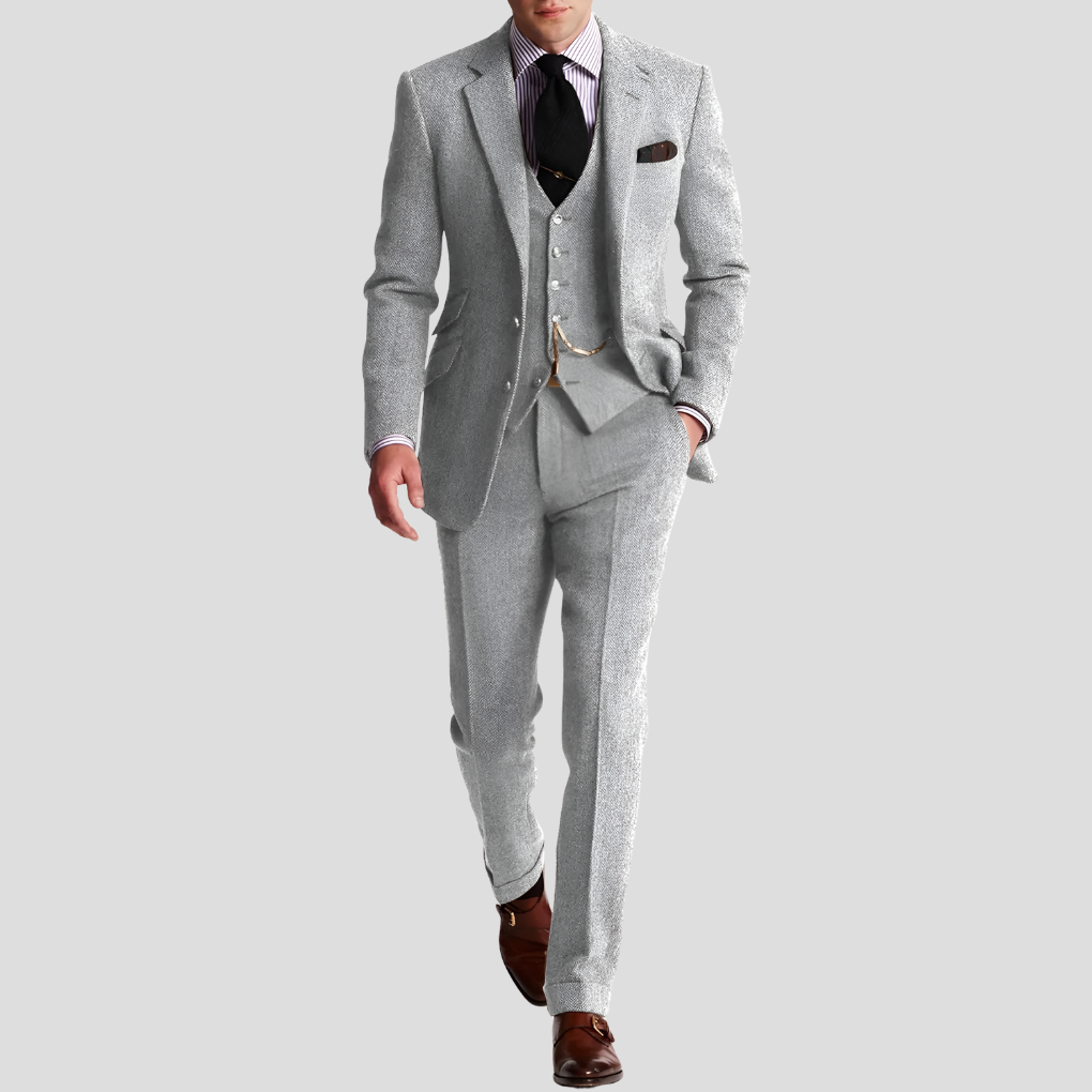 Traje de tweed de tres piezas para hombre, clásico y elegante