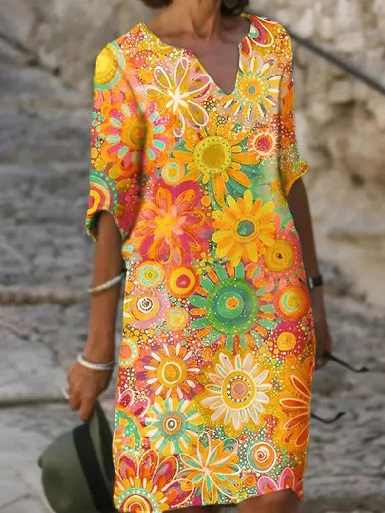 Vestido floral con cuello en V