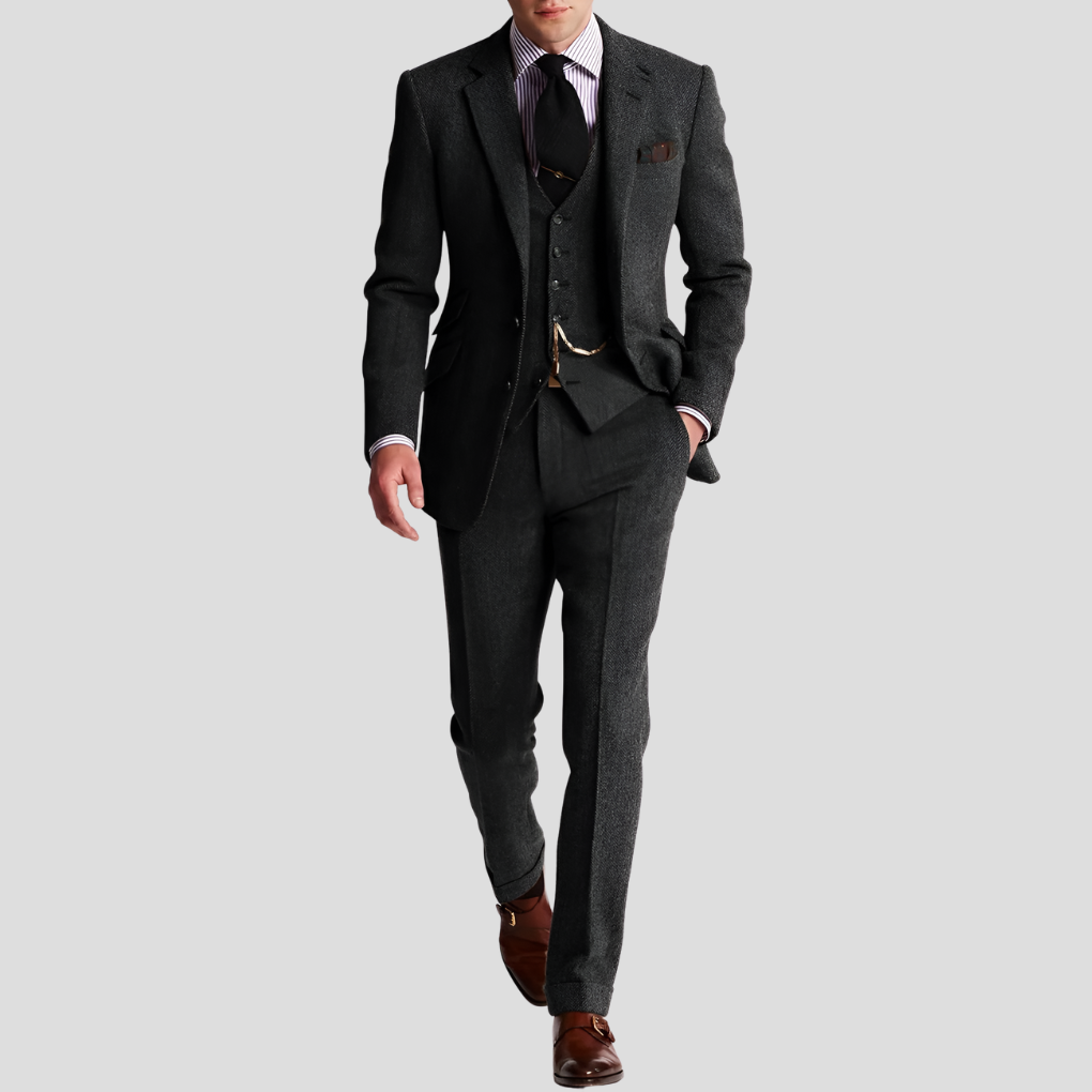 Traje de tweed de tres piezas para hombre, clásico y elegante