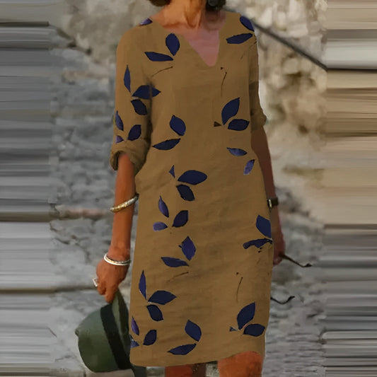 Vestido de verano con estampado de hojas para mujer