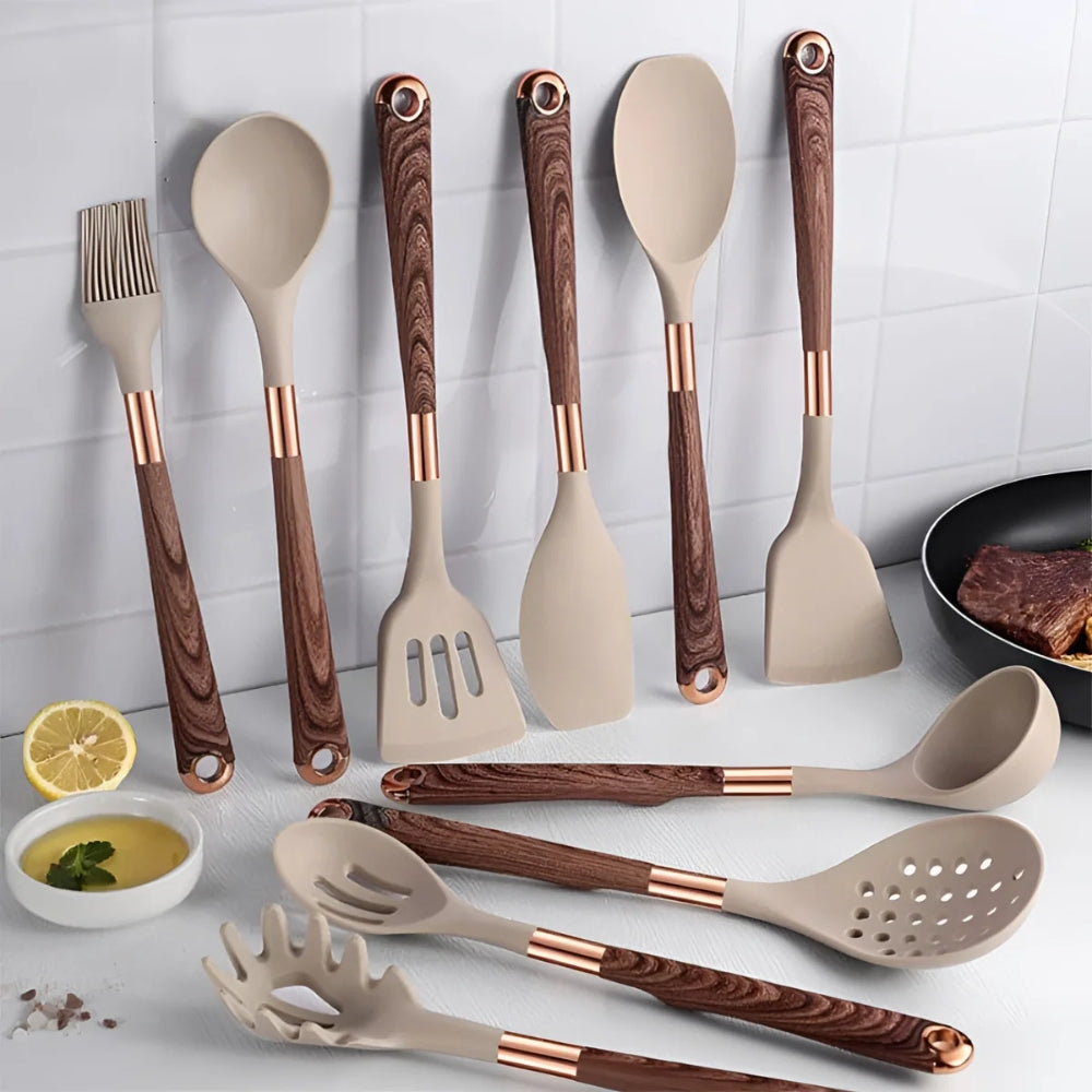 Juego de 10 utensilios de cocina de silicona de lujo