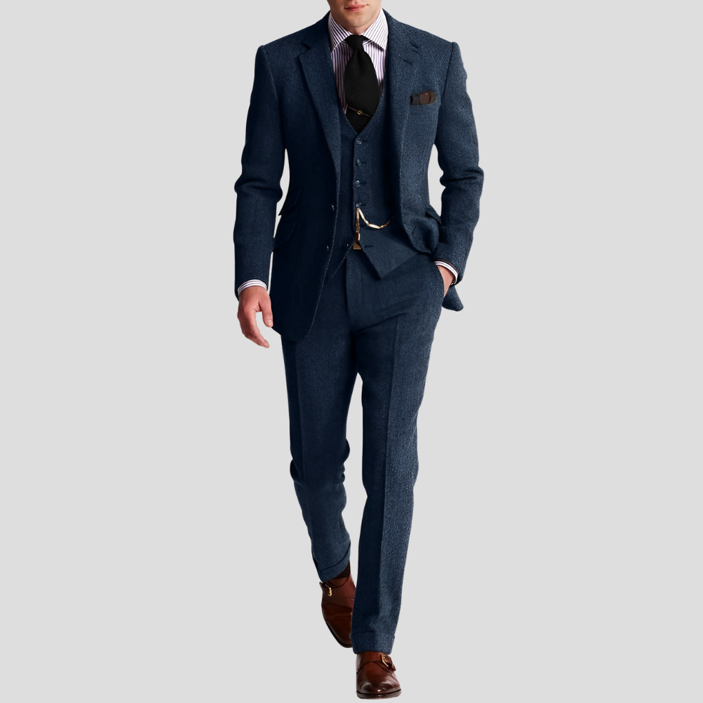 Traje de tweed de tres piezas para hombre, clásico y elegante