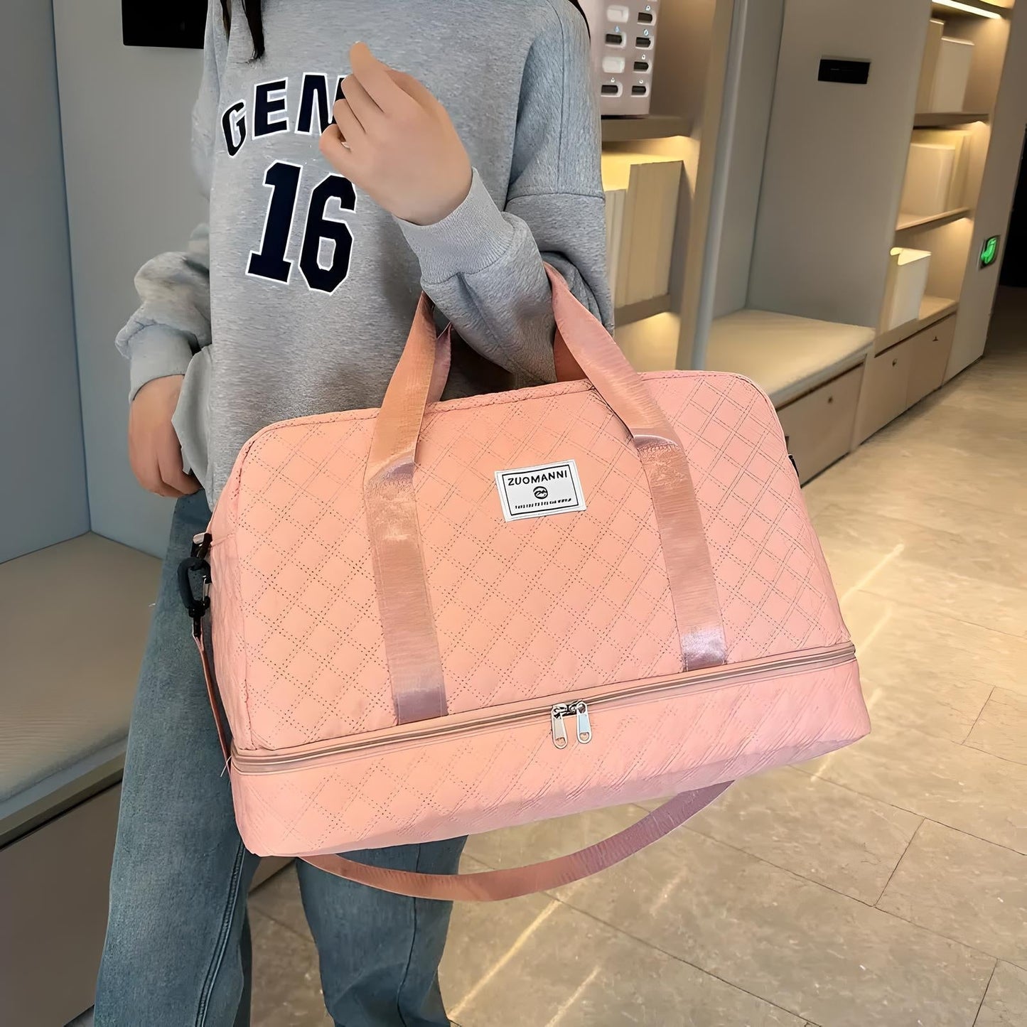 Bolsa de Viaje de Gran Capacidad con Estampado de Rombos