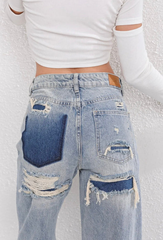 Vaqueros rotos vintage para mujer