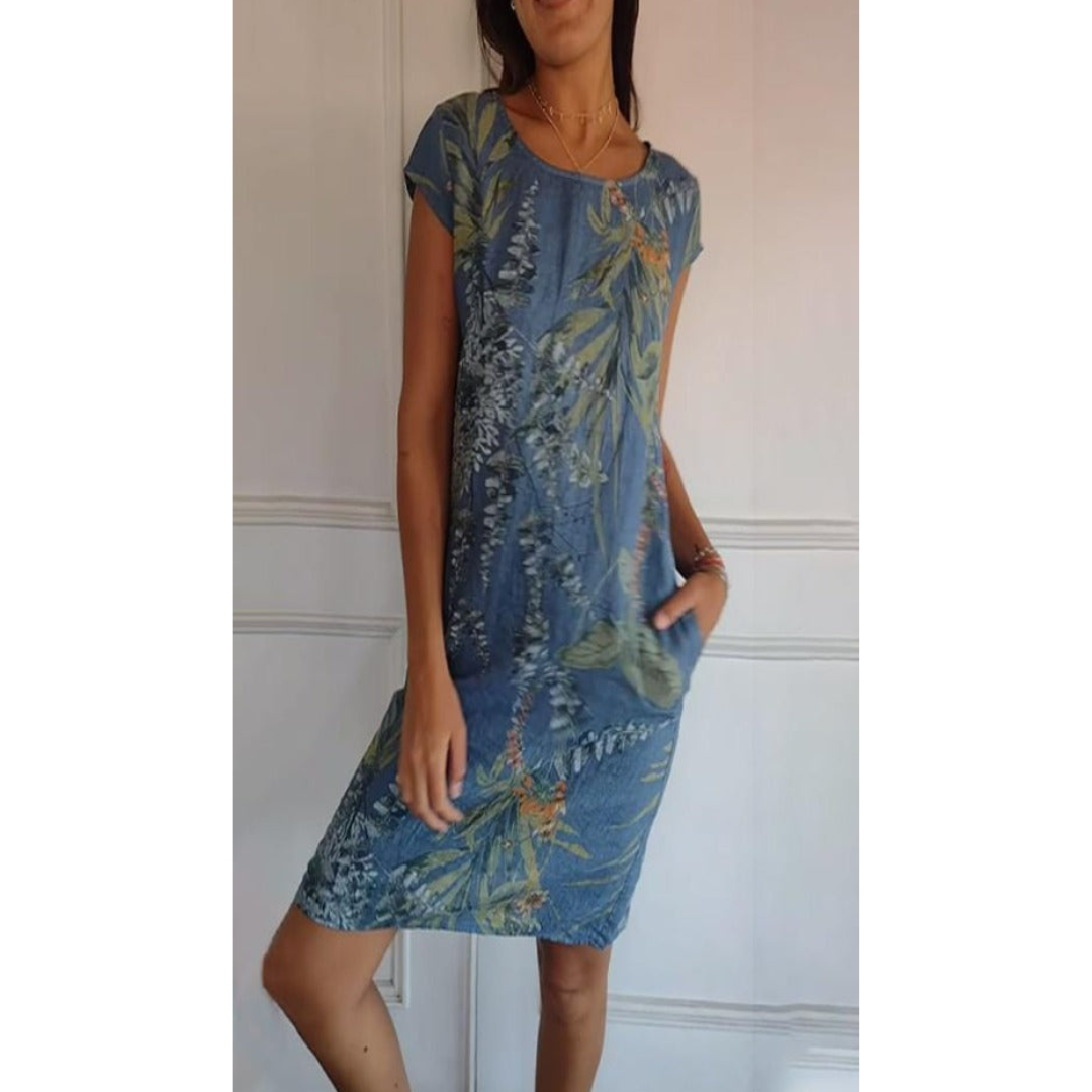 Vestido cómodo de cuello redondo