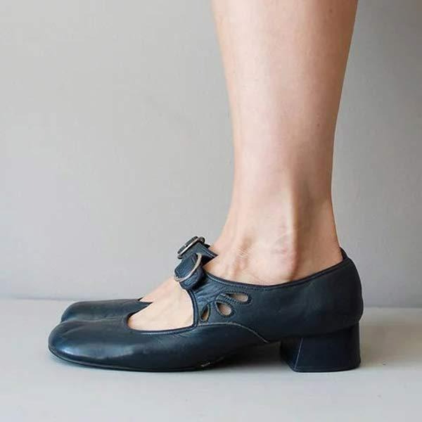 Zapatos de tacón bajo de piel para mujer