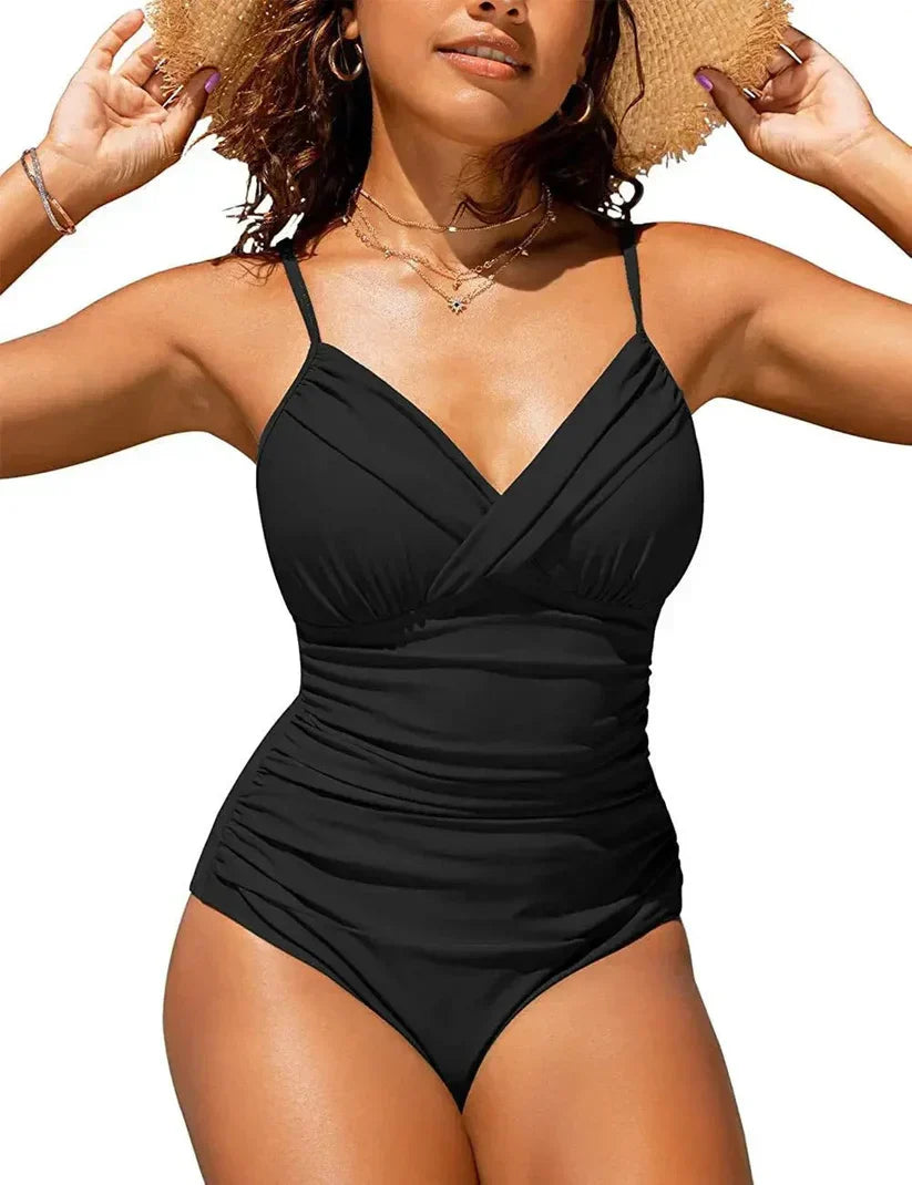 Traje de baño push-up con cuello en V para mujer.