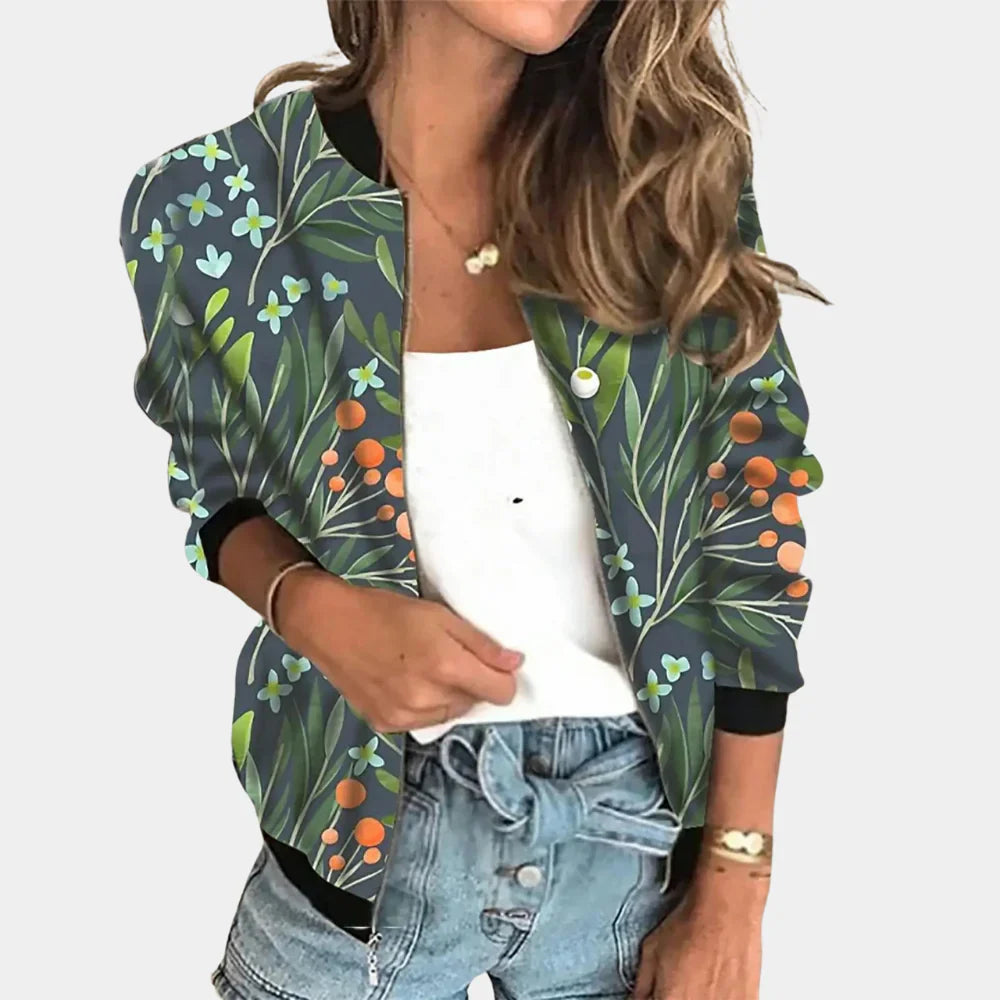 Moderna chaqueta estampada con diseño floral