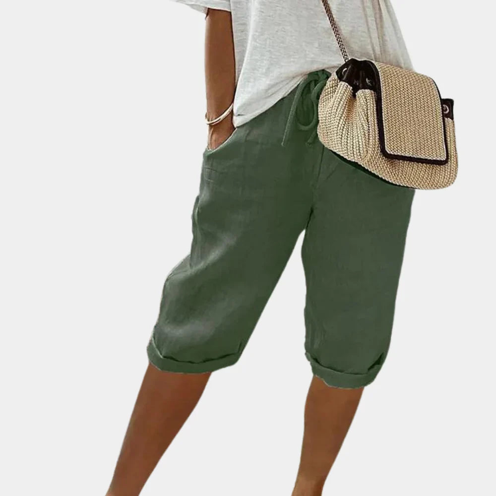 Cómodos pantalones cortos de mujer en mezcla de lino