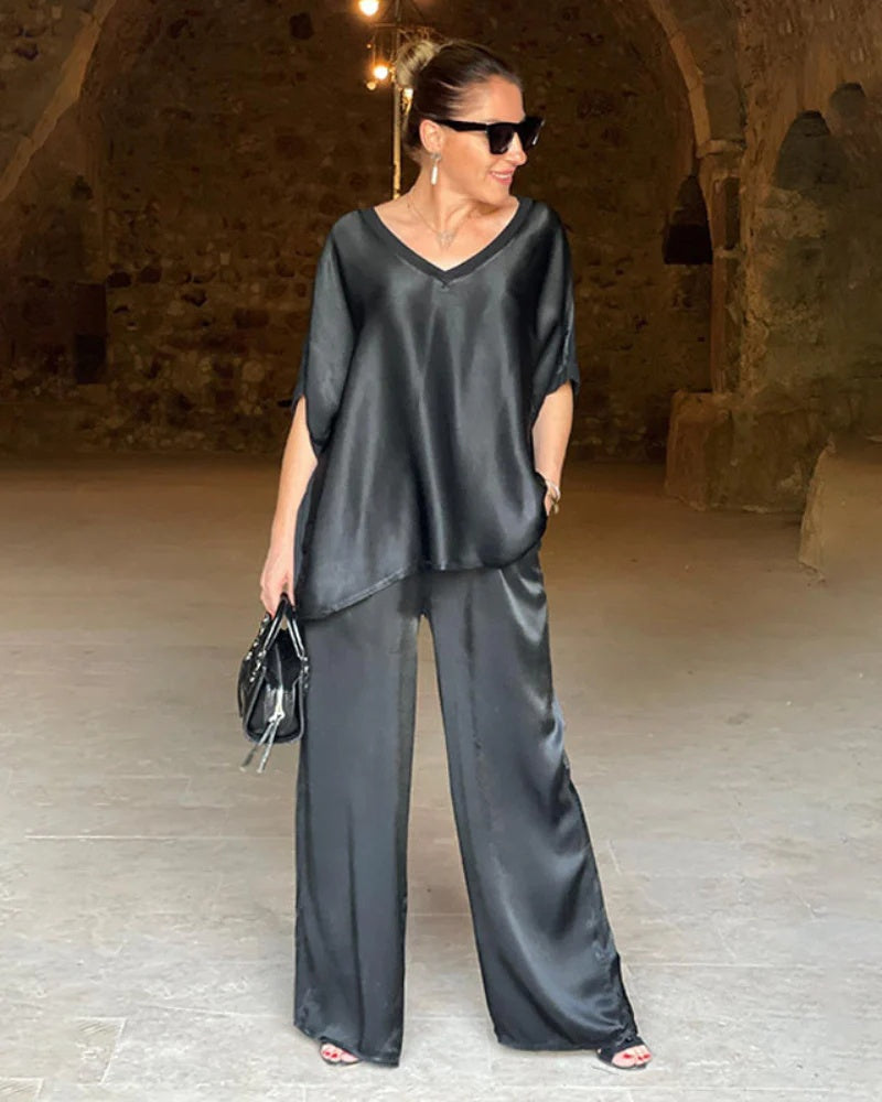 Elegante conjunto de dos piezas para mujer (top y pantalón)