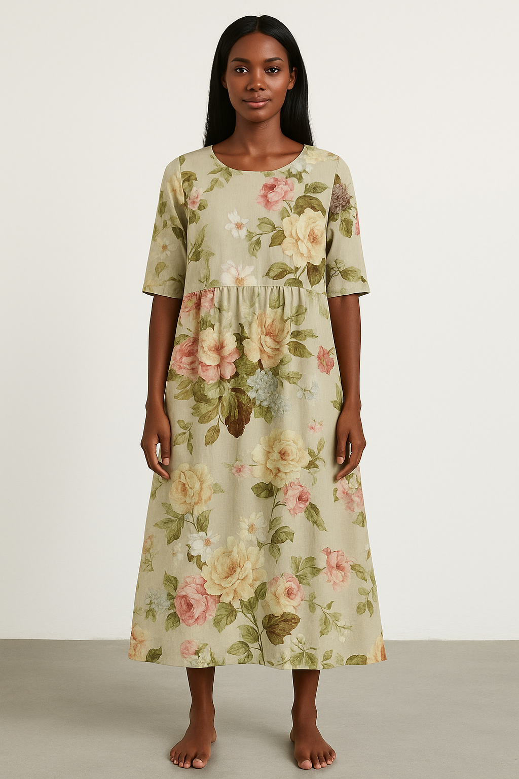Vestido midi caqui de mujer