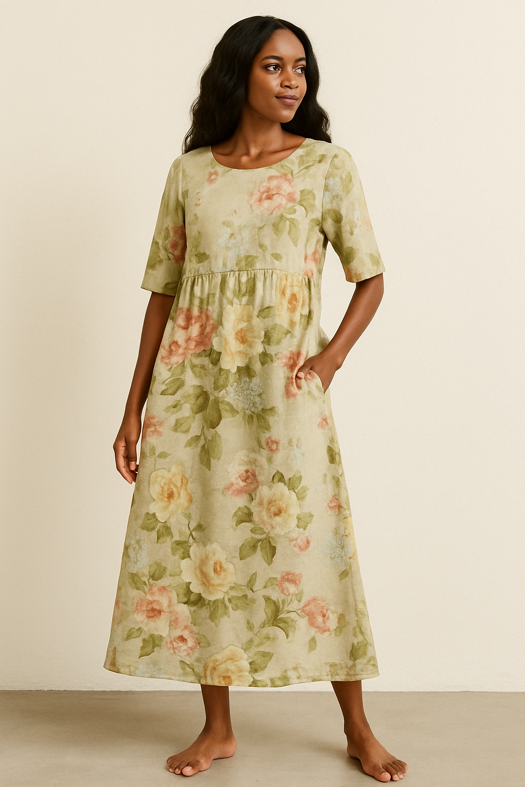 Vestido midi caqui de mujer