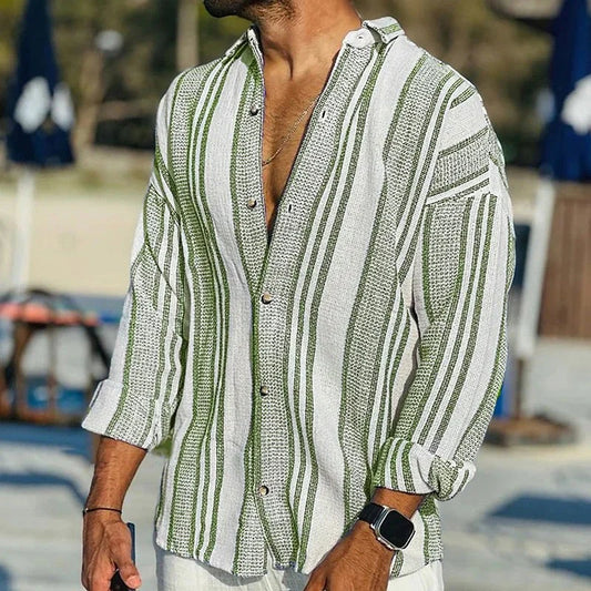 Camisa de rayas de manga larga para hombre