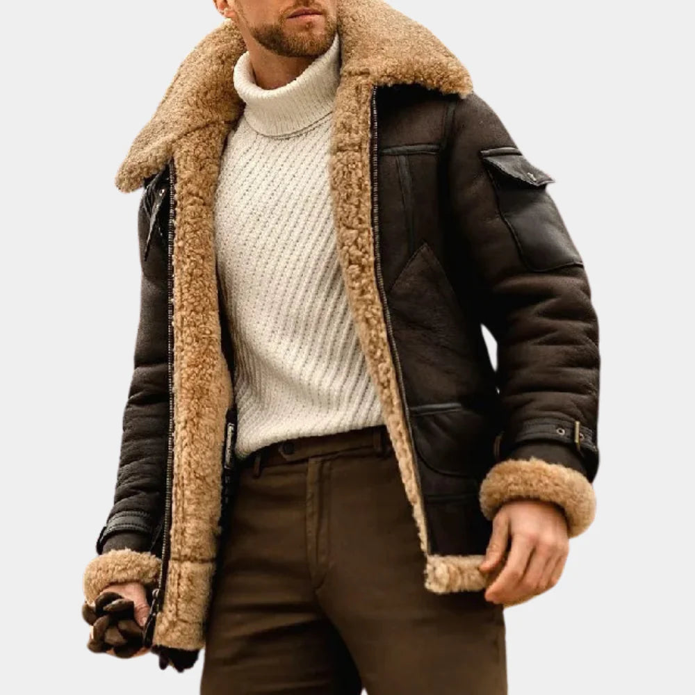 Chaqueta de invierno de piel Aviator Calidez atemporal con un toque robusto