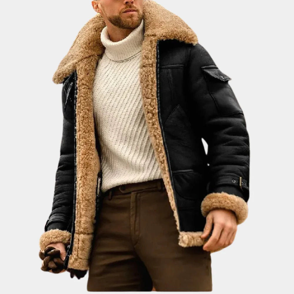 Chaqueta de invierno de piel Aviator Calidez atemporal con un toque robusto