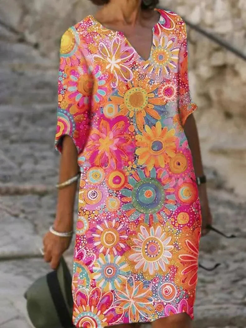Vestido floral con cuello en V
