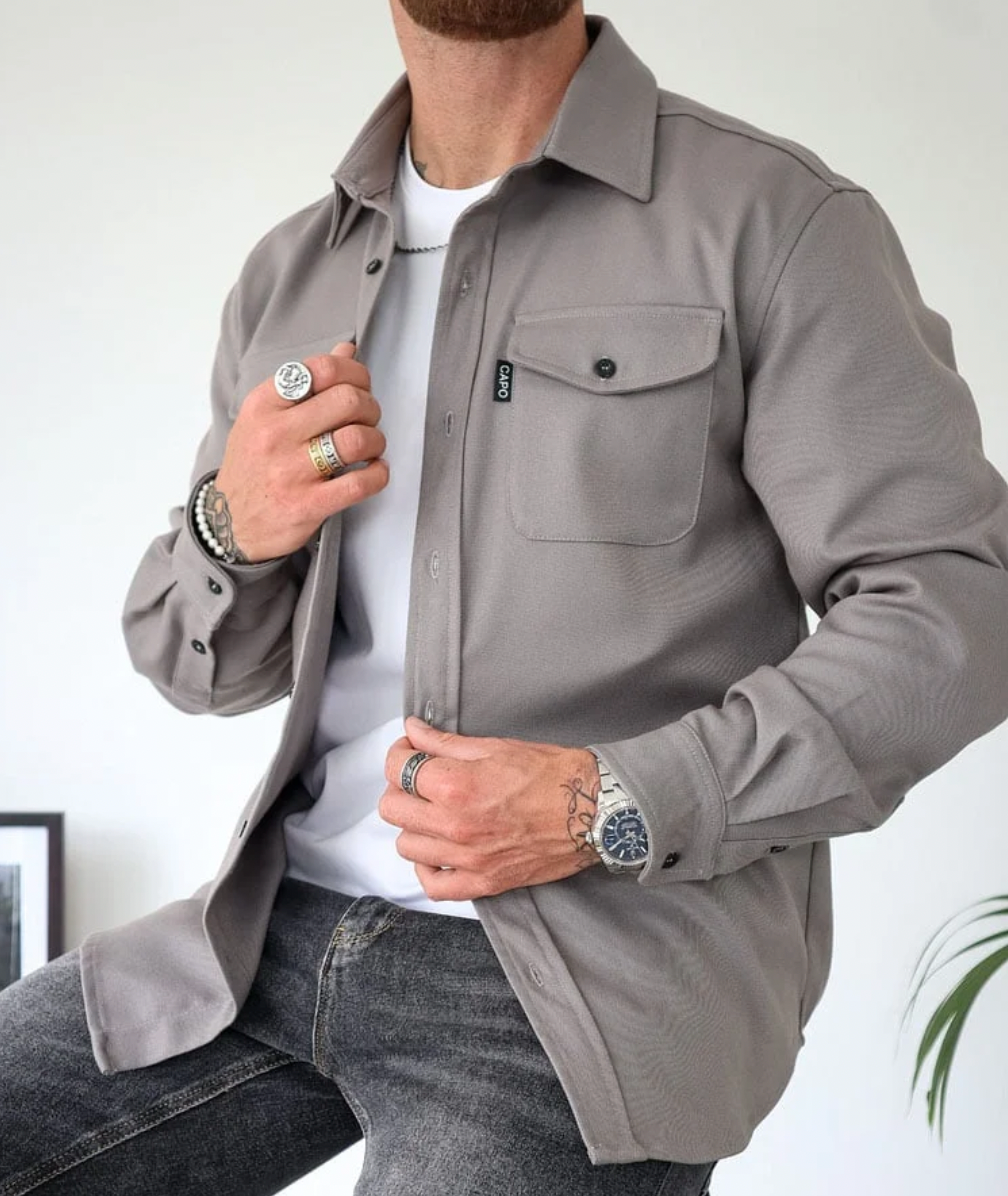 Camisa de manga larga con bolsillos para hombre