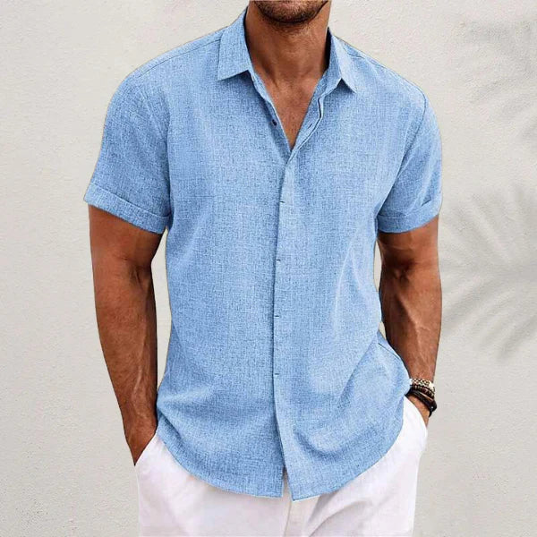 Camisa de Manga Corta para Hombre en Mezcla de Algodón y Lino
