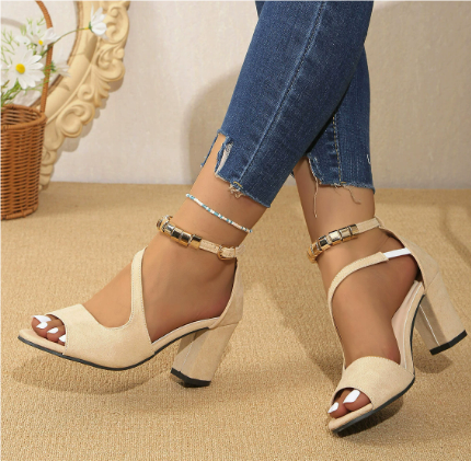 Tacones de bloque con punta abierta para mujer
