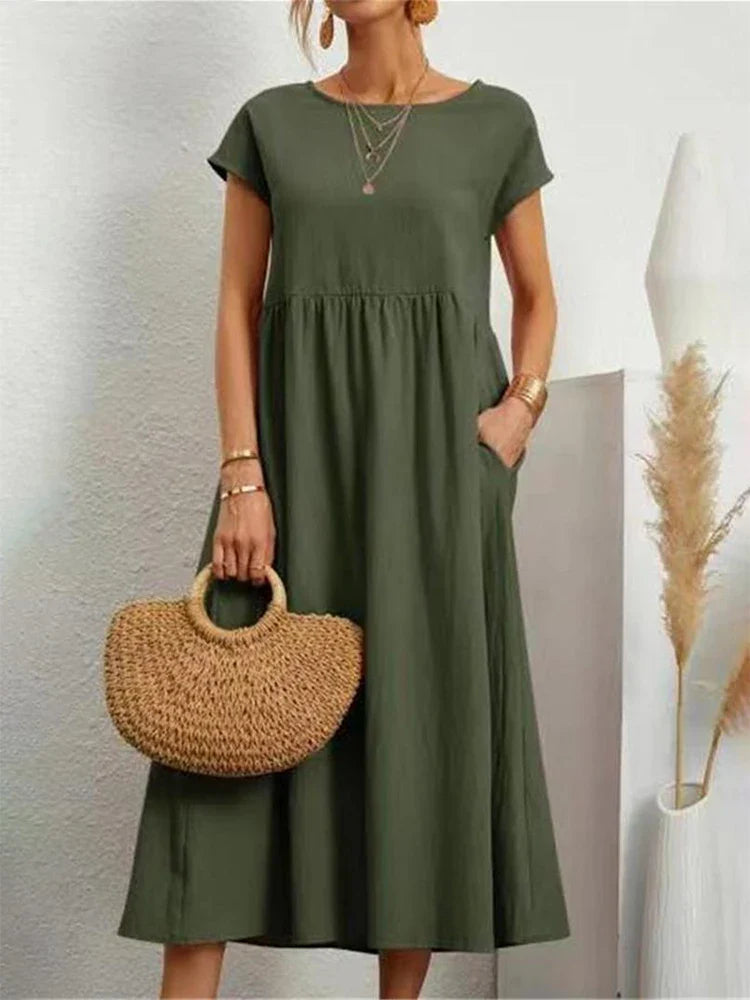 Vestido vintage de algodón con cuello en O