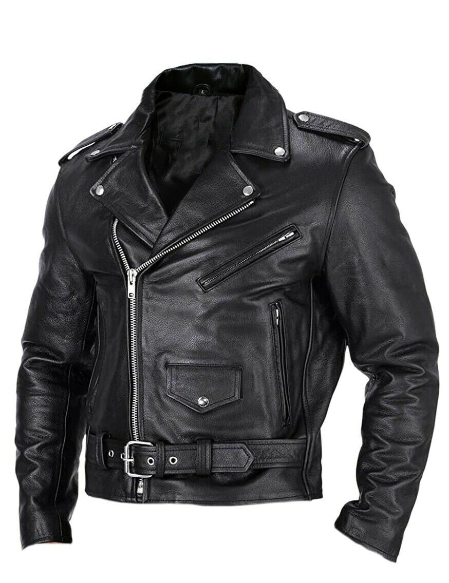 Chaqueta de cuero para motociclista para hombre