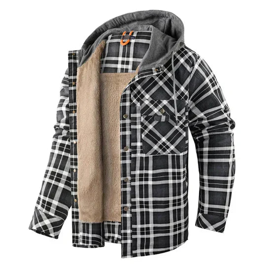 Chaqueta camisera con capucha de cuadros escoceses para hombre