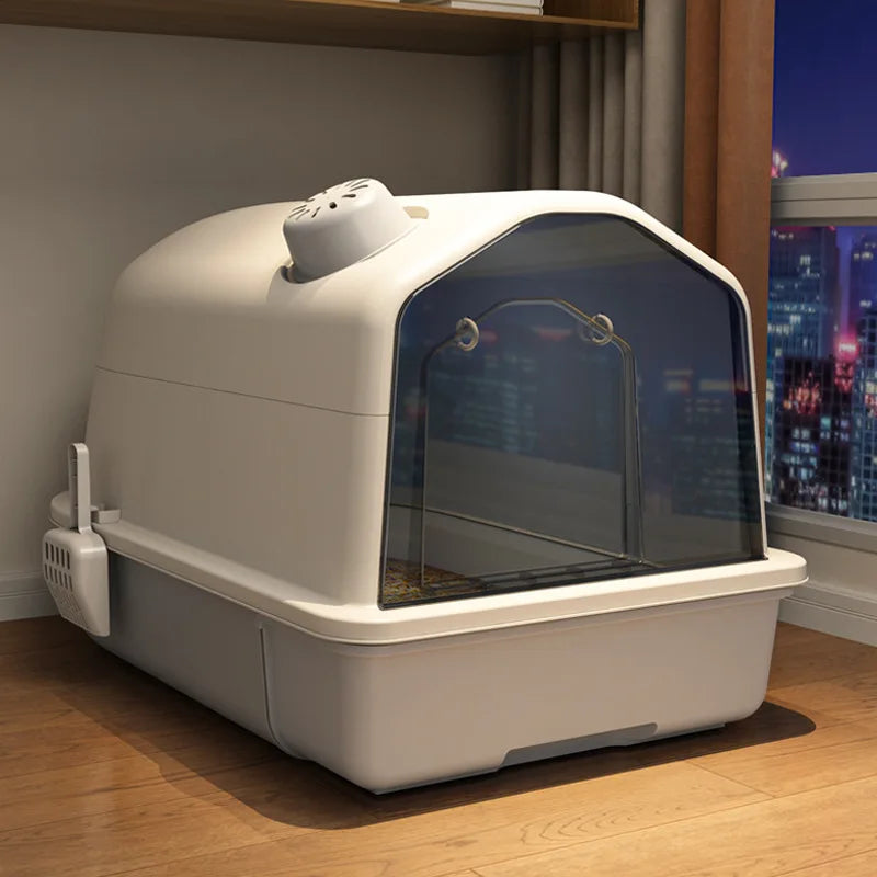 Caja de arena espaciosa y sin olores para la comodidad de tu gato
