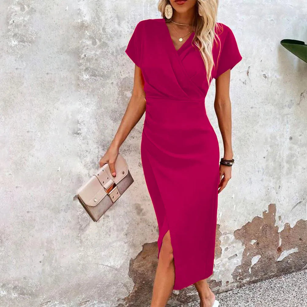 Vestido corto informal con escote en V para mujer